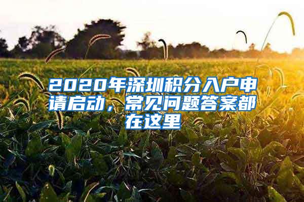 2020年深圳积分入户申请启动，常见问题答案都在这里