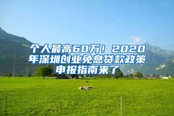 个人最高60万！2020年深圳创业免息贷款政策申报指南来了