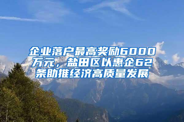 企业落户最高奖励6000万元，盐田区以惠企62条助推经济高质量发展