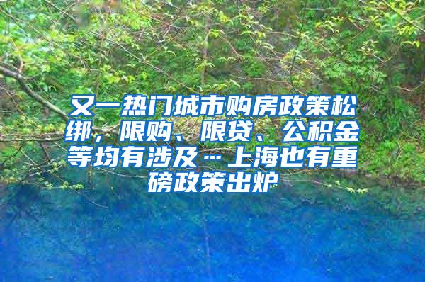 又一热门城市购房政策松绑，限购、限贷、公积金等均有涉及…上海也有重磅政策出炉