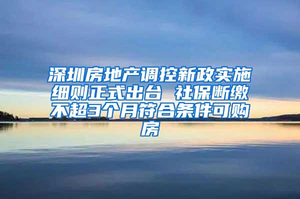 深圳房地产调控新政实施细则正式出台 社保断缴不超3个月符合条件可购房