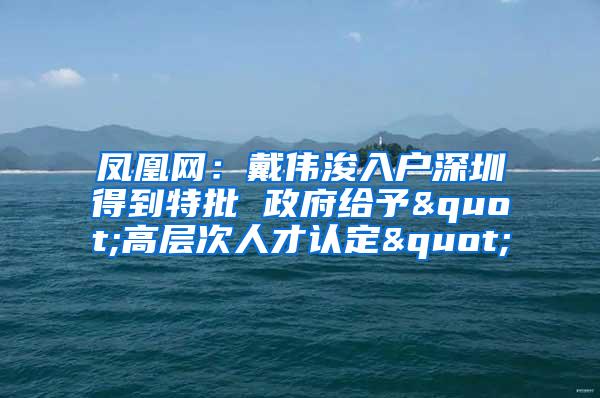 凤凰网：戴伟浚入户深圳得到特批 政府给予"高层次人才认定"