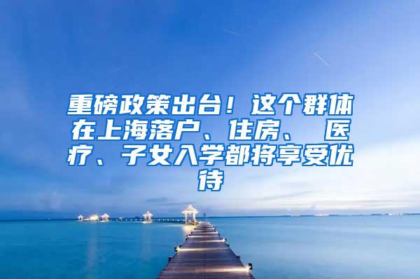 重磅政策出台！这个群体在上海落户、住房、 医疗、子女入学都将享受优待