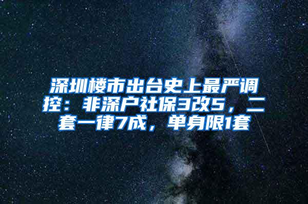 深圳楼市出台史上最严调控：非深户社保3改5，二套一律7成，单身限1套