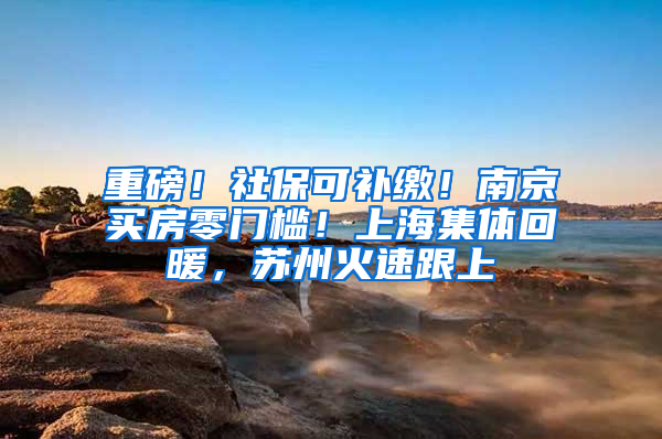 重磅！社保可补缴！南京买房零门槛！上海集体回暖，苏州火速跟上