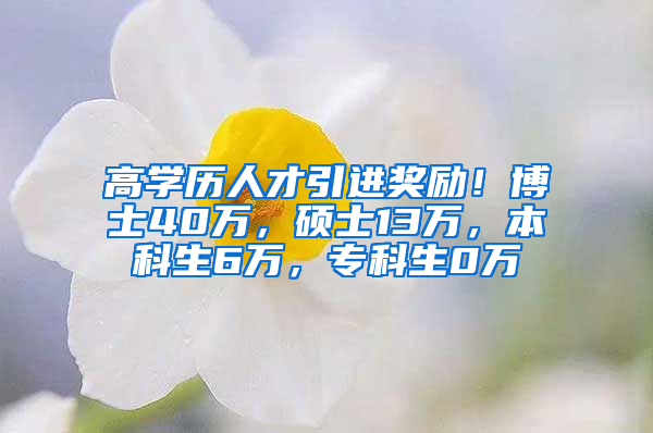 高学历人才引进奖励！博士40万，硕士13万，本科生6万，专科生0万