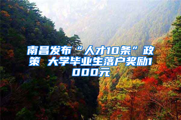 南昌发布“人才10条”政策 大学毕业生落户奖励1000元