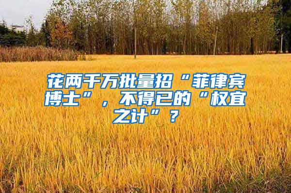 花两千万批量招“菲律宾博士”，不得已的“权宜之计”？