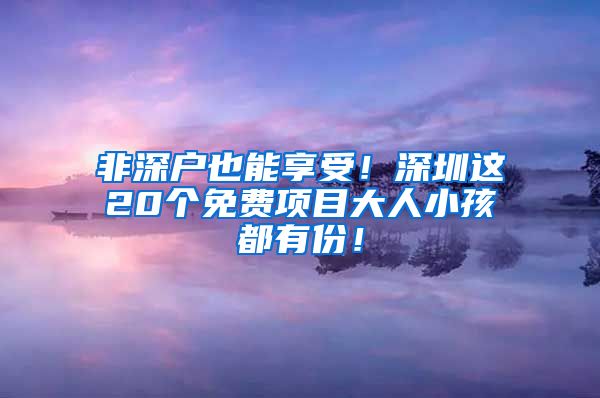 非深户也能享受！深圳这20个免费项目大人小孩都有份！