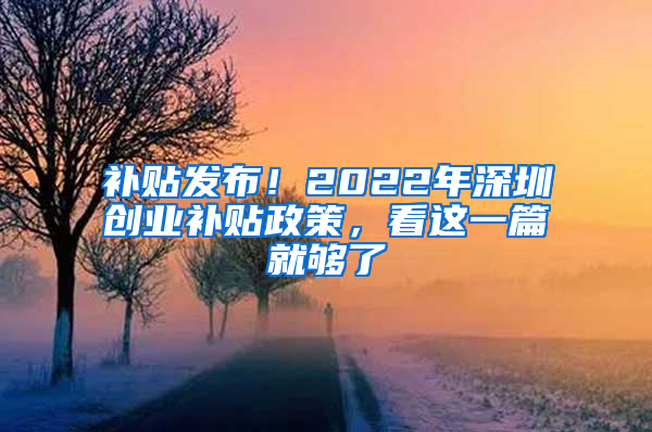 补贴发布！2022年深圳创业补贴政策，看这一篇就够了