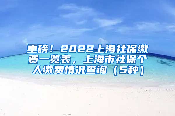 重磅！2022上海社保缴费一览表，上海市社保个人缴费情况查询（5种）