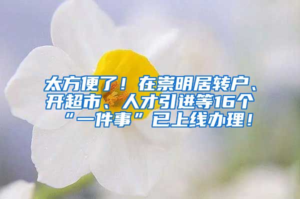 太方便了！在崇明居转户、开超市、人才引进等16个“一件事”已上线办理！