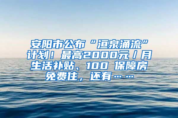 安阳市公布“洹泉涌流”计划！最高2000元／月生活补贴、100㎡保障房免费住，还有……