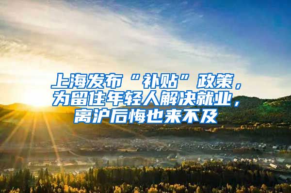 上海发布“补贴”政策，为留住年轻人解决就业，离沪后悔也来不及