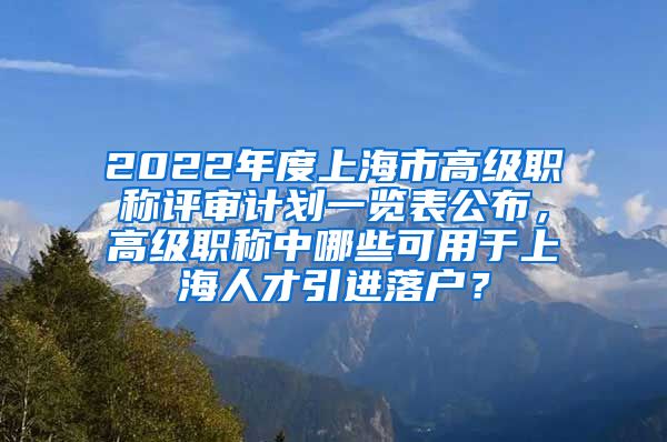 2022年度上海市高级职称评审计划一览表公布，高级职称中哪些可用于上海人才引进落户？