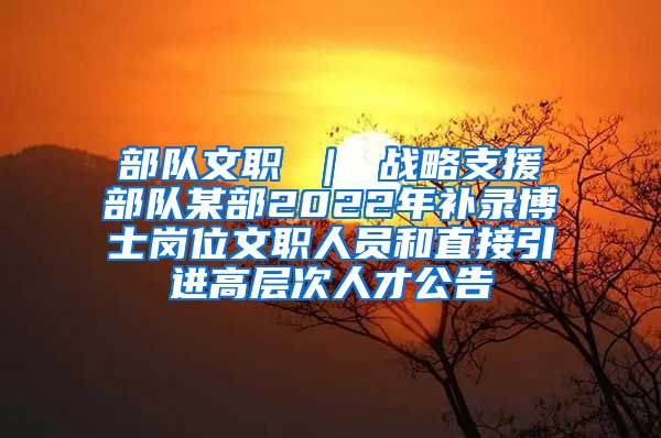 部队文职 ｜ 战略支援部队某部2022年补录博士岗位文职人员和直接引进高层次人才公告