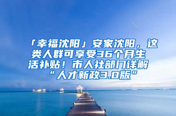 「幸福沈阳」安家沈阳，这类人群可享受36个月生活补贴！市人社部门详解“人才新政3.0版”