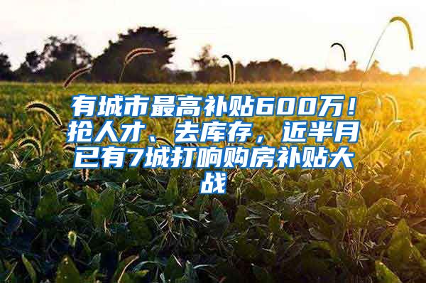 有城市最高补贴600万！抢人才、去库存，近半月已有7城打响购房补贴大战