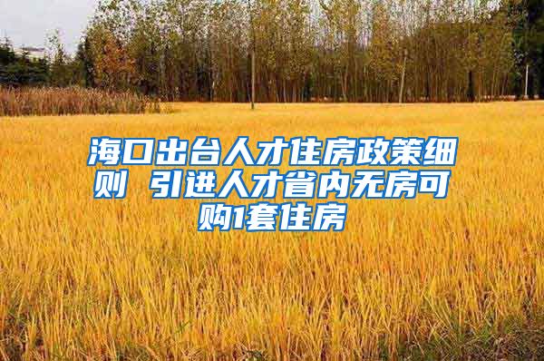 海口出台人才住房政策细则 引进人才省内无房可购1套住房