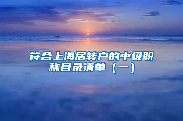 符合上海居转户的中级职称目录清单（一）