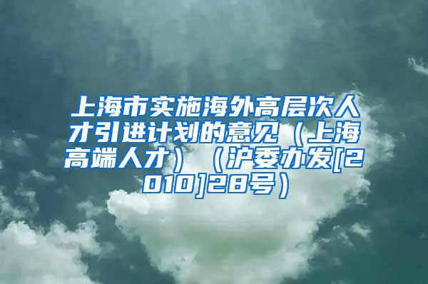 上海市实施海外高层次人才引进计划的意见（上海高端人才）（沪委办发[2010]28号）