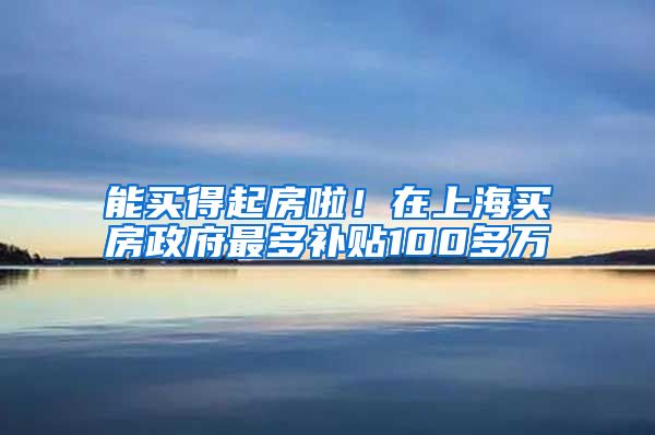 能买得起房啦！在上海买房政府最多补贴100多万