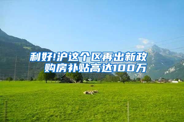 利好!沪这个区再出新政  购房补贴高达100万