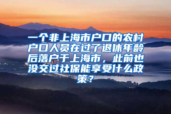 一个非上海市户口的农村户口人员在过了退休年龄后落户于上海市，此前也没交过社保能享受什么政策？