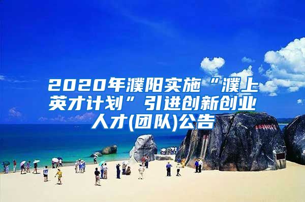 2020年濮阳实施“濮上英才计划”引进创新创业人才(团队)公告