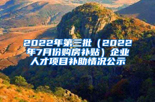 2022年第三批（2022年7月份购房补贴）企业人才项目补助情况公示