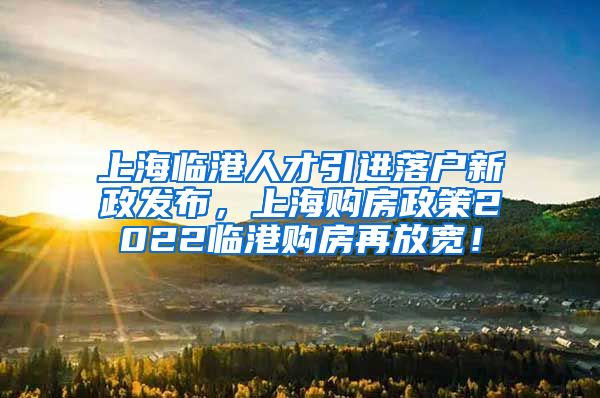 上海临港人才引进落户新政发布，上海购房政策2022临港购房再放宽！