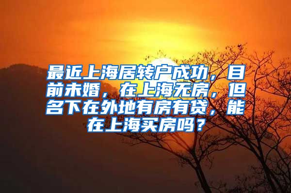 最近上海居转户成功，目前未婚，在上海无房，但名下在外地有房有贷，能在上海买房吗？