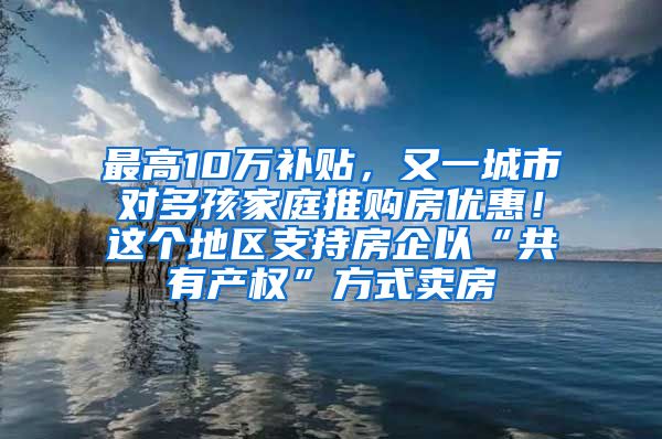 最高10万补贴，又一城市对多孩家庭推购房优惠！这个地区支持房企以“共有产权”方式卖房