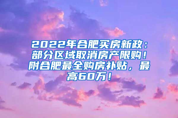 2022年合肥买房新政：部分区域取消房产限购！附合肥最全购房补贴，最高60万！