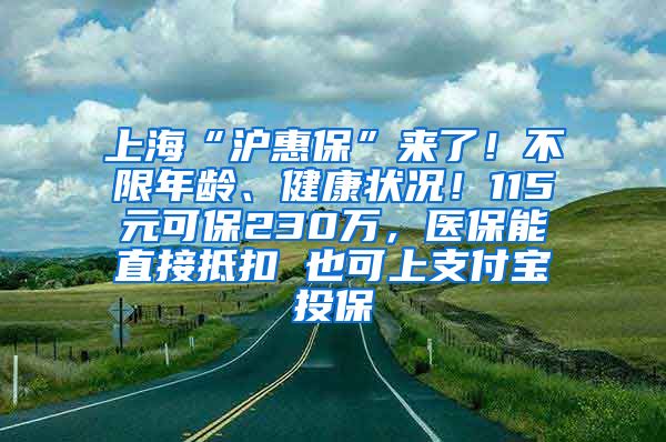 上海“沪惠保”来了！不限年龄、健康状况！115元可保230万，医保能直接抵扣 也可上支付宝投保