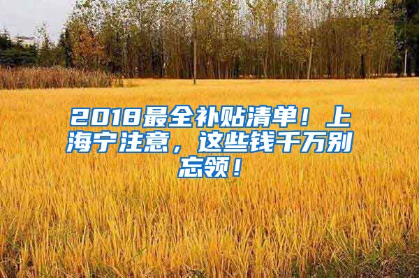 2018最全补贴清单！上海宁注意，这些钱千万别忘领！