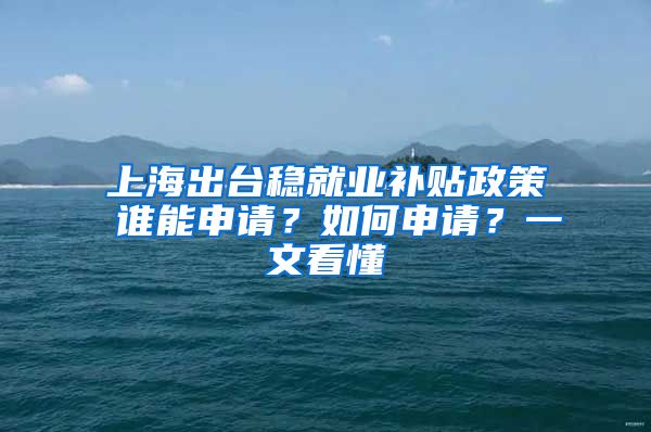 上海出台稳就业补贴政策 谁能申请？如何申请？一文看懂