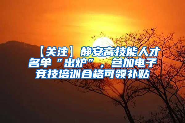 【关注】静安高技能人才名单“出炉”，参加电子竞技培训合格可领补贴