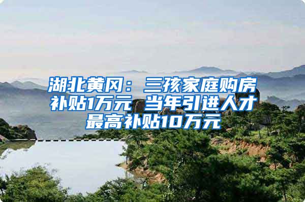 湖北黄冈：三孩家庭购房补贴1万元 当年引进人才最高补贴10万元