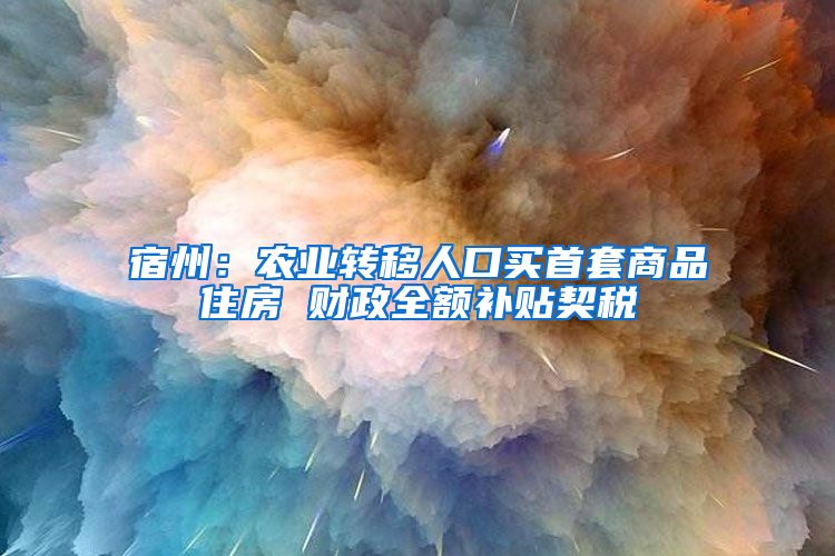 宿州：农业转移人口买首套商品住房 财政全额补贴契税