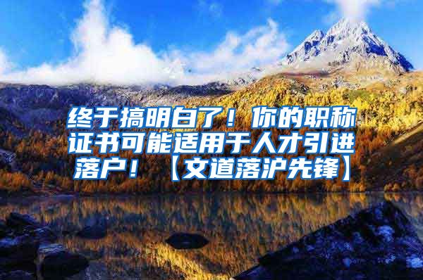 终于搞明白了！你的职称证书可能适用于人才引进落户！【文道落沪先锋】