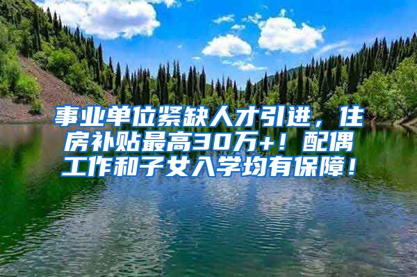 事业单位紧缺人才引进，住房补贴最高30万+！配偶工作和子女入学均有保障！