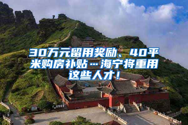 30万元留用奖励、40平米购房补贴…海宁将重用这些人才！