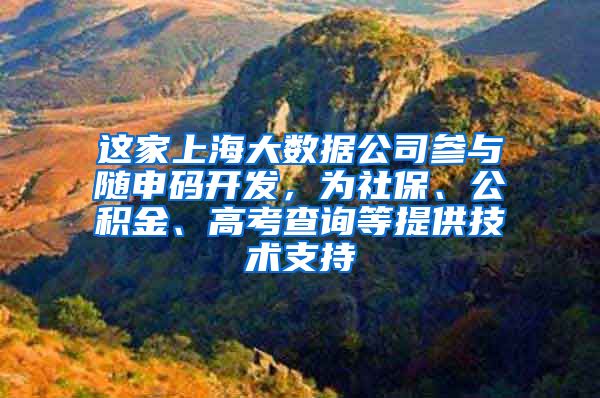 这家上海大数据公司参与随申码开发，为社保、公积金、高考查询等提供技术支持