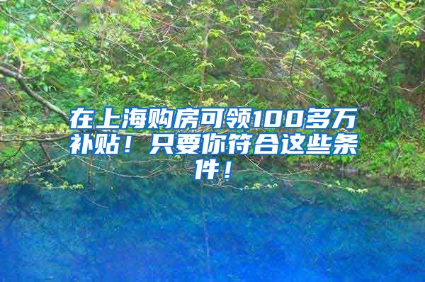 在上海购房可领100多万补贴！只要你符合这些条件！