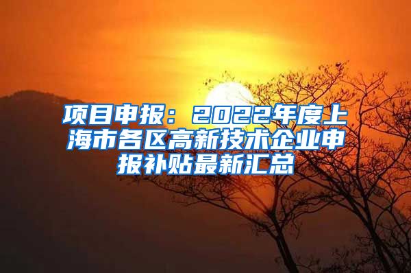 项目申报：2022年度上海市各区高新技术企业申报补贴最新汇总