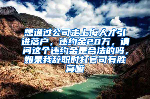 想通过公司走上海人才引进落户，违约金20万，请问这个违约金是合法的吗，如果我辞职时打官司有胜算嘛