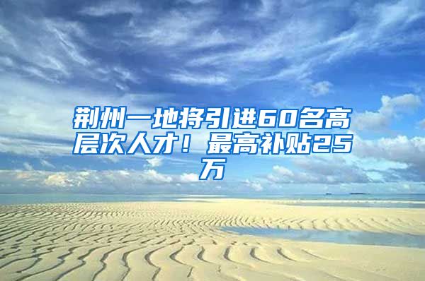 荆州一地将引进60名高层次人才！最高补贴25万