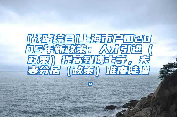 [战略综合]上海市户口2005年新政策：人才引进（政策）提高到博士等，夫妻分居（政策）难度陡增。