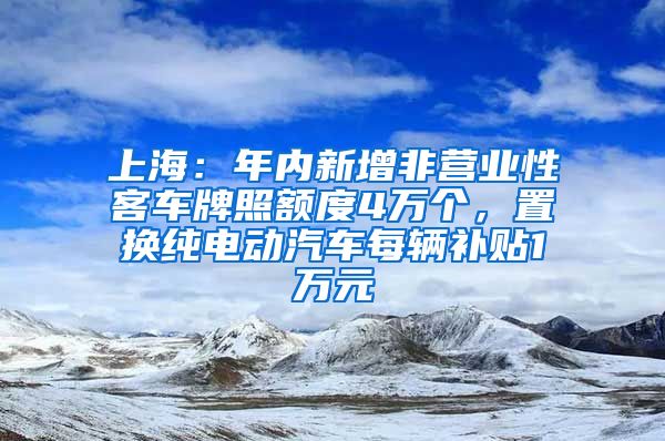 上海：年内新增非营业性客车牌照额度4万个，置换纯电动汽车每辆补贴1万元